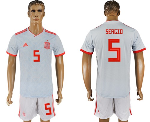 Spain #5 Sergio Away Soccer Country Jersey - Click Image to Close